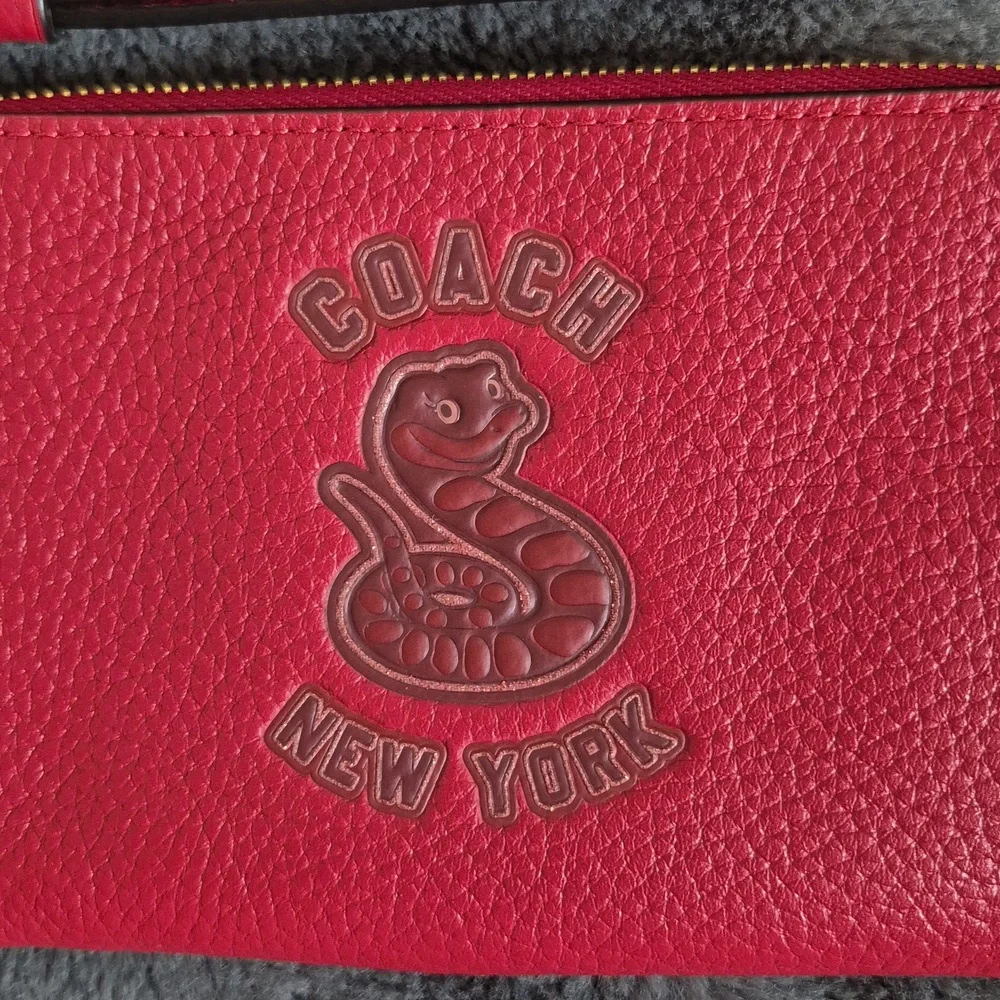 Coach Year Of The Snake Ruby Red Leather Corner Zip Wristlet, New With Tags - Picture 8 of 16